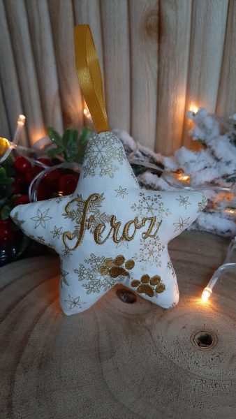 Estrela Bordada de Natal – Nome do Animal de Estimação