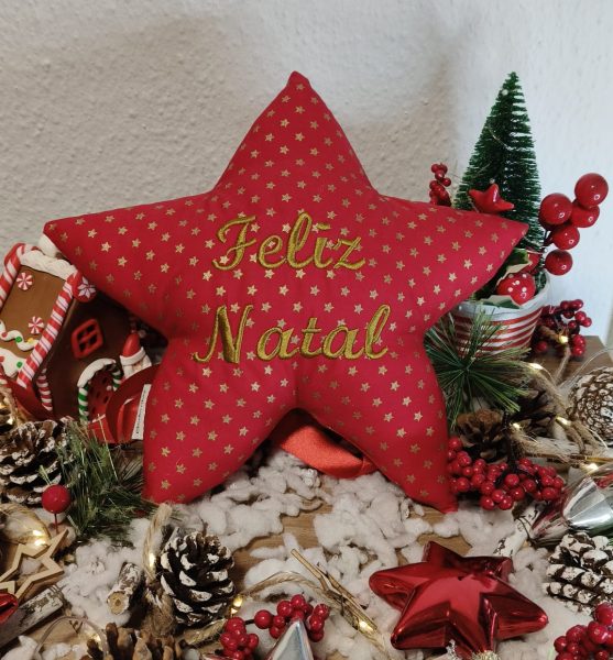 Estrela Bordada para o Topo da Árvore – “Feliz Natal”